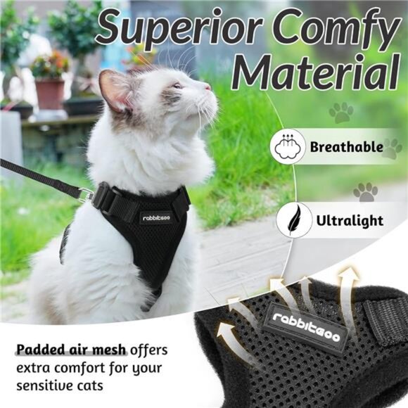 Cat Harness and Leash for Walking, Escape Proof Soft Adjustable Vest Harnesses - Picture 4 of 7